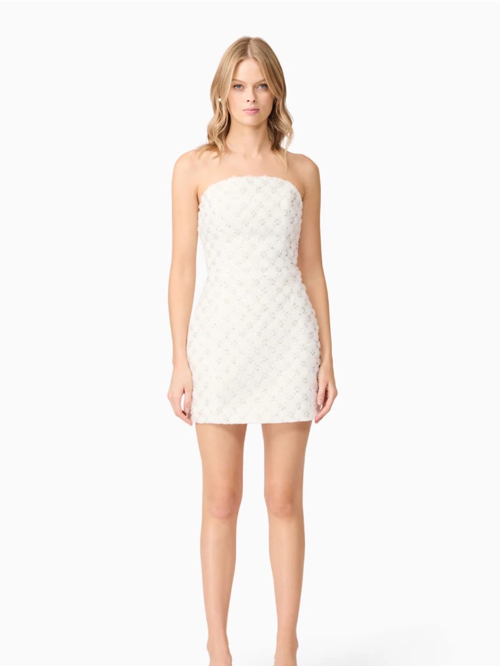 Elliatt Ivory Strapless Beaded Mini Dress